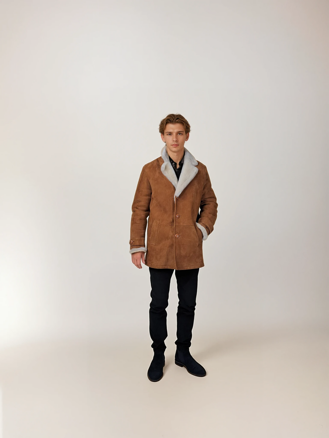 Isidore, 80 cm. - Collar - Suede Lamb - Man - Cognac