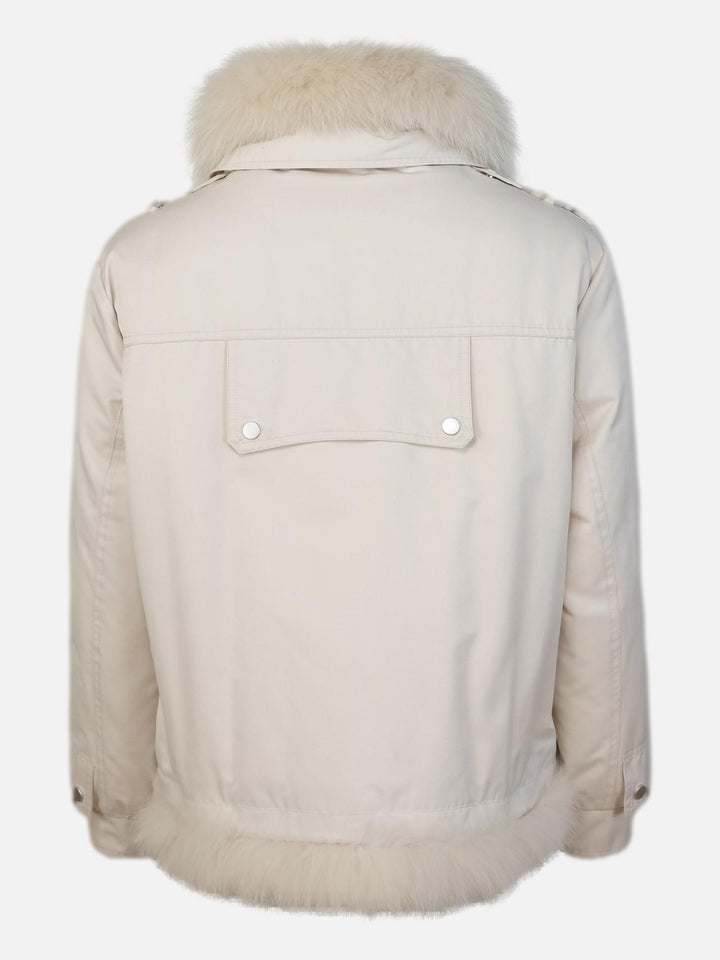 Fideline, 61 cm. - Textile Jacket with Fur Collar - Women - Off White