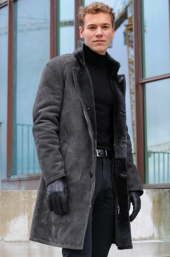 Carlo, 100 cm. - Kragen - Wildlederlamm - Mann - NS-009 Grau