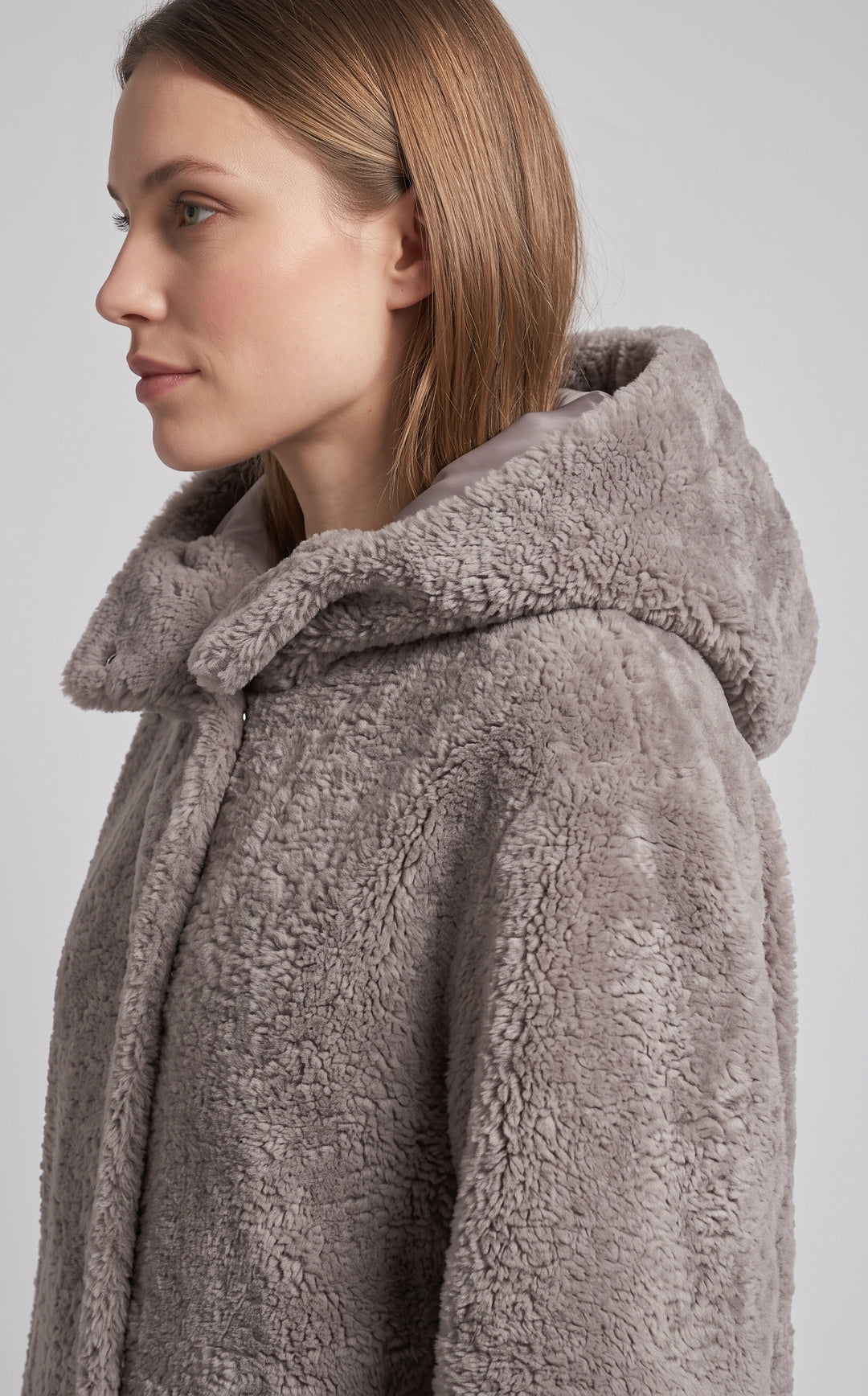 Iluka, 100 cm. - Hood Curly Lamb - Women - Grey