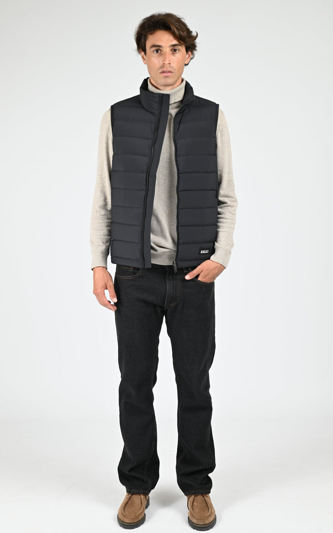 Black Aigle Short Sleeveless Puffer Jacket - Men