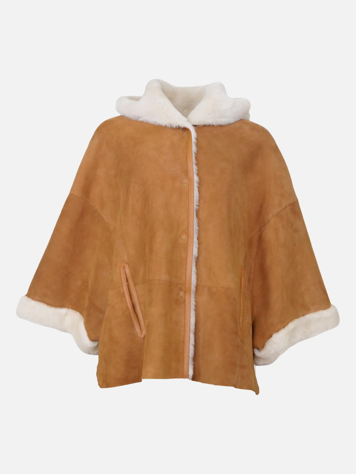 Halloy, 70 cm. - Suede Lamb - Poncho/Jacket - Women - Cognac