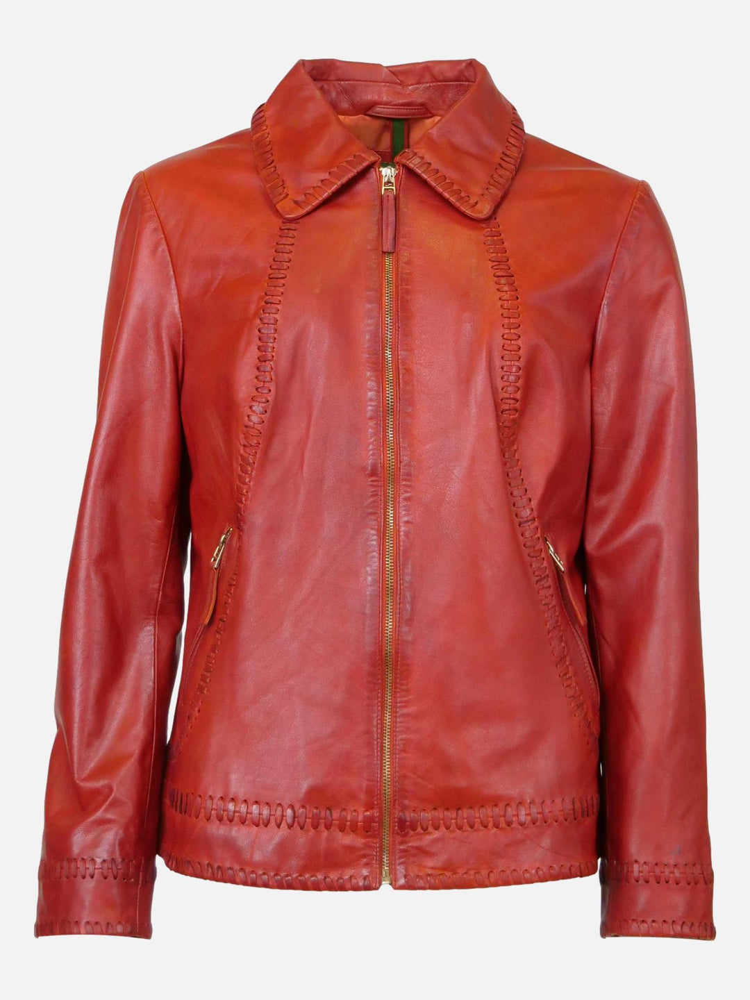 Ruby - Comfort, 60 cm. - Lamb Costa Leather Jacket - Women - Meru Red