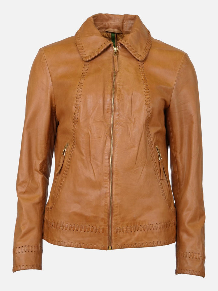 Ruby - Comfort, 60 cm. - Lamb Costa Leather Jacket - Women - Cognac