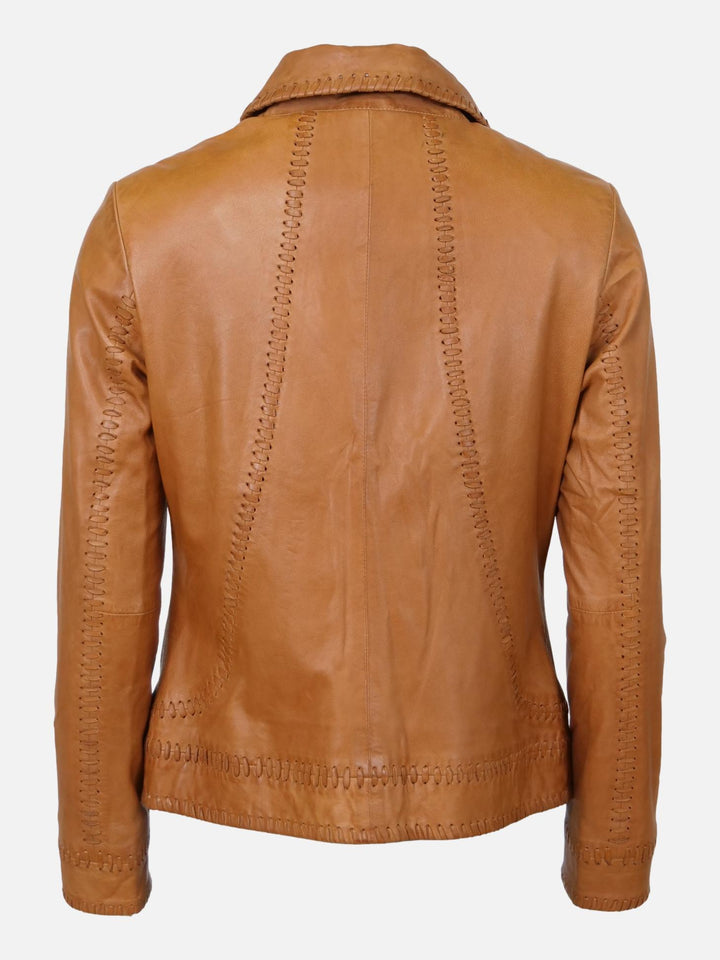 Ruby - Comfort, 60 cm. - Lamb Costa Leather Jacket - Women - Cognac