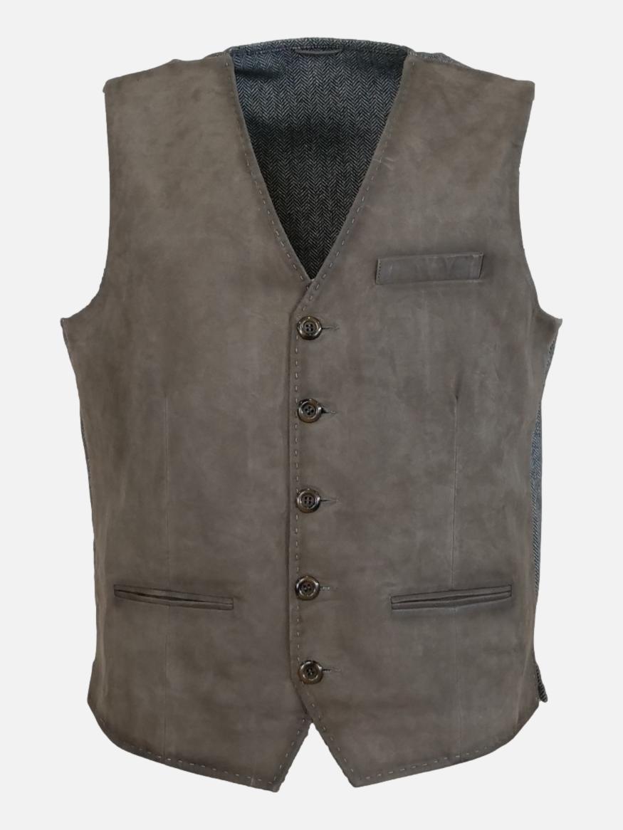 Renzo Vest, 60 cm. - Goat Suede Leather - Man - Grey