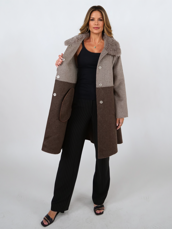 Italia, 95 cm. – Kragen – 100 % Wolle – Damen – Taupe und Dunkelbraun