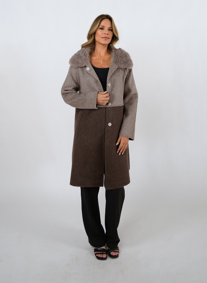 Italia, 95 cm. – Kragen – 100 % Wolle – Damen – Taupe und Dunkelbraun