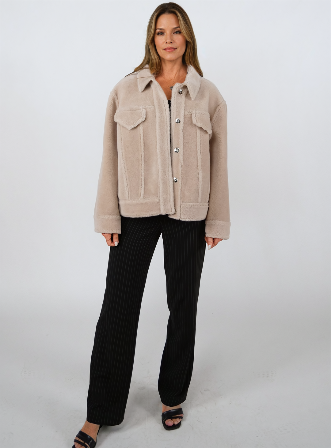 Ivelyne, 57 cm. - Collar - Air Wool Jacket - Women - Beige