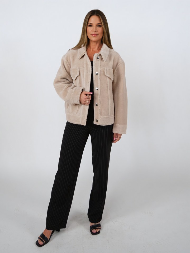 Ivelyne, 57 cm. - Collar - Air Wool Jacket - Women - Beige