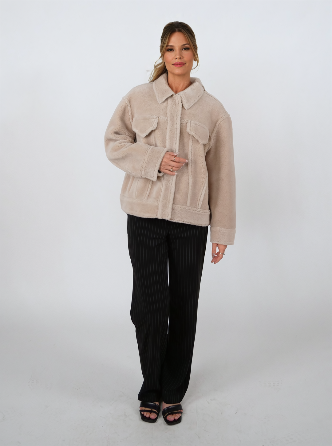 Ivelyne, 57 cm. - Collar - Air Wool Jacket - Women - Beige