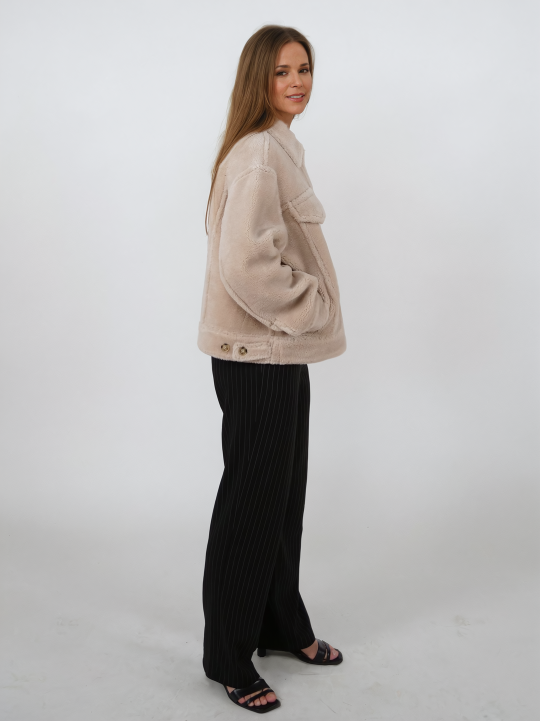 Ivelyne, 57 cm. - Collar - Air Wool Jacket - Women - Beige