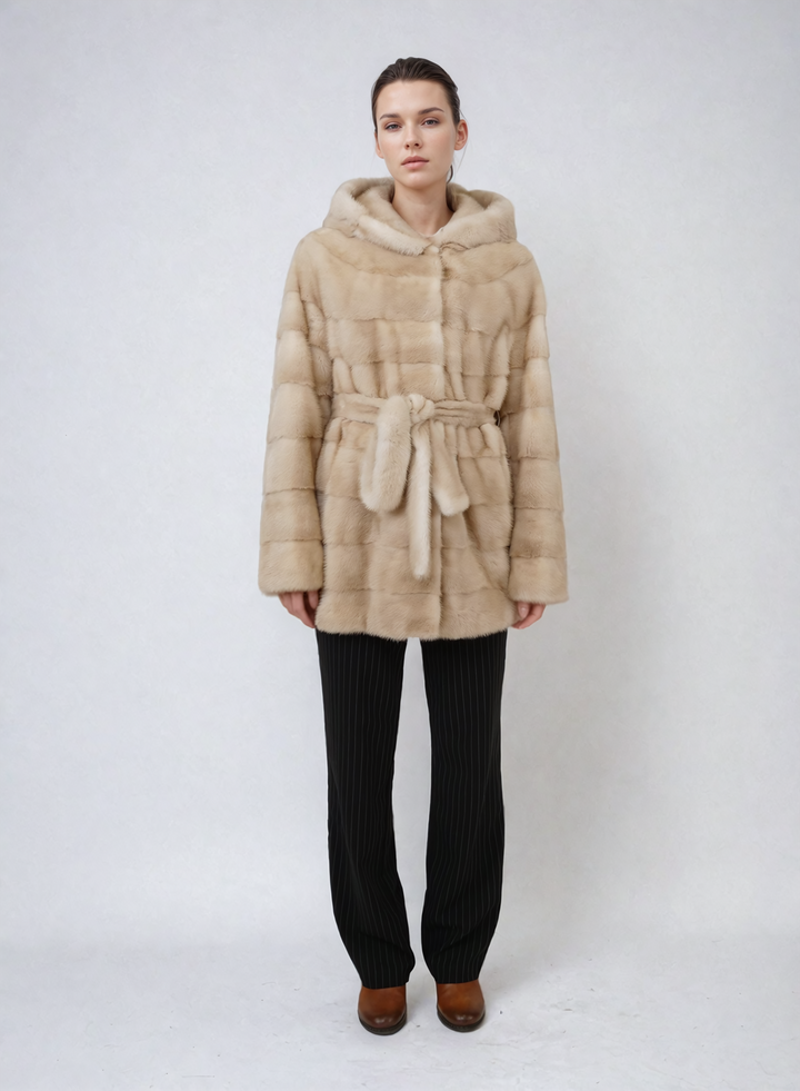 Victoria, 75 cm. - Hood - Mink - Women - Pearl