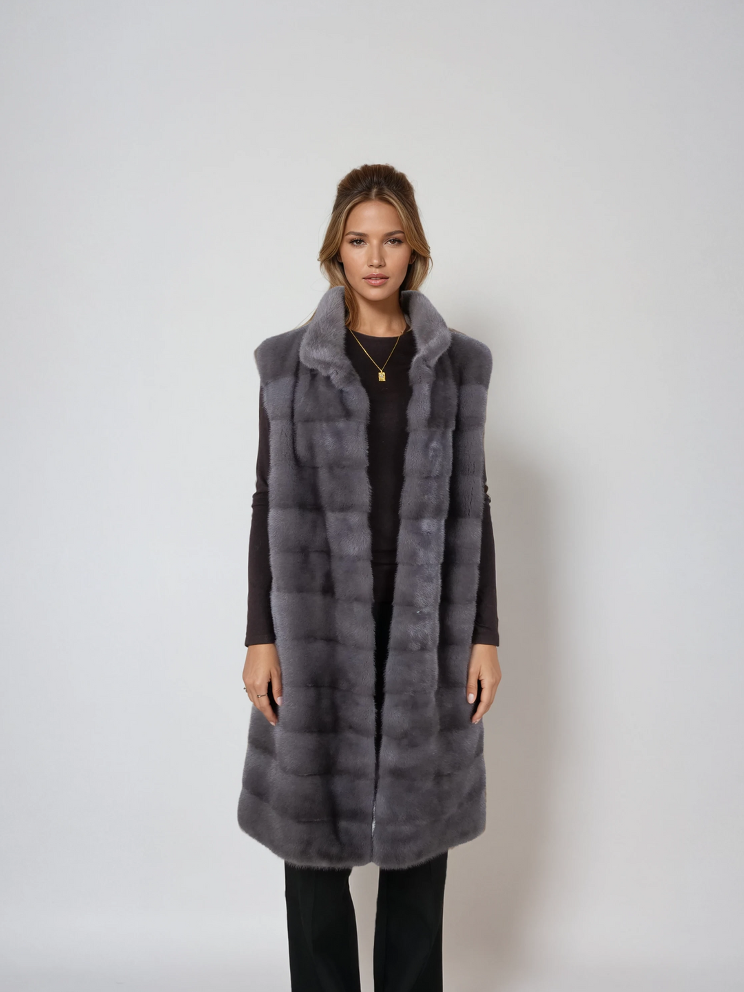 Denise Vest, 94 cm. - Collar - Mink - Women - Grey