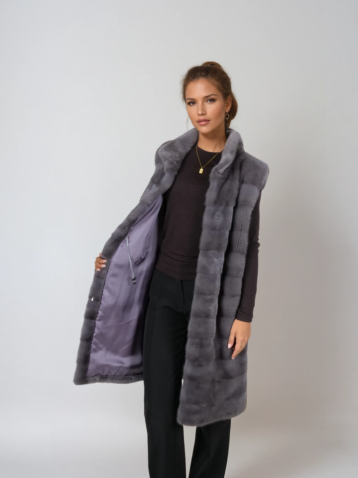Denise Vest, 94 cm. - Collar - Mink - Women - Grey