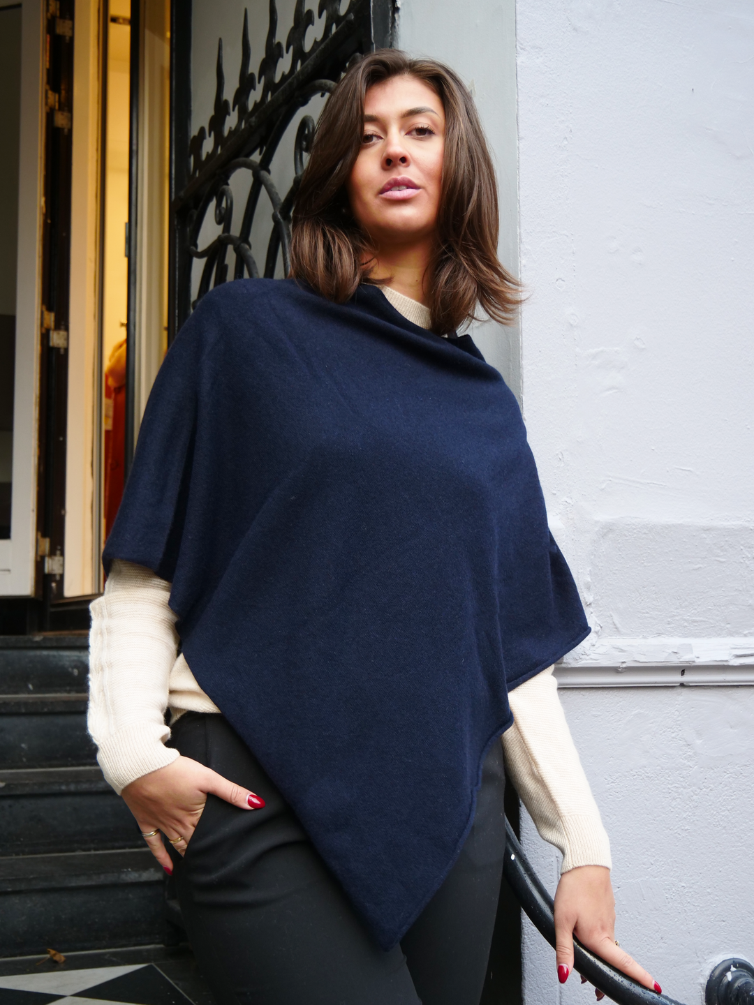 SY-24001 Poncho - 100% Cashmere - Women - Dark Blue