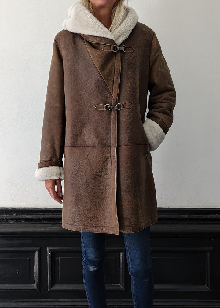 969, 90 cm. - Kapuze - Nappa Lamm Crack - Damen - Whiskey