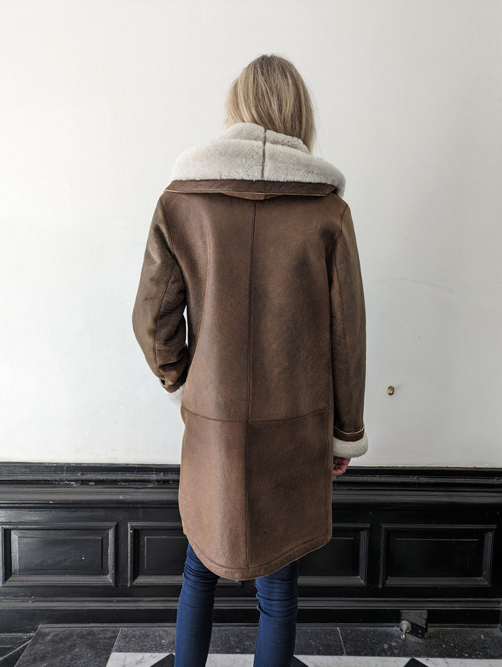 969, 90 cm. - Kapuze - Nappa Lamm Crack - Damen - Whiskey
