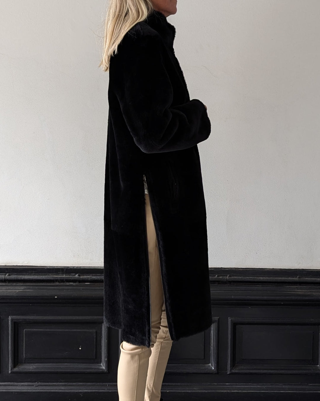 Carol, 105 cm. - Nappa Lamb Coat - Women - Black