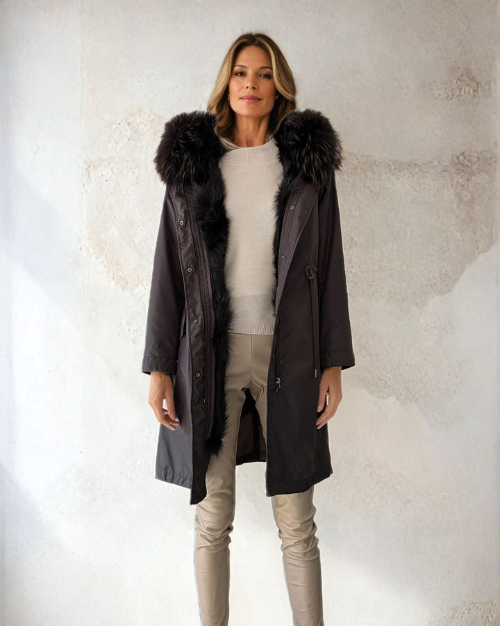 Calgary, 95 cm. - Textile jacket - Fur Hood - Women - Army