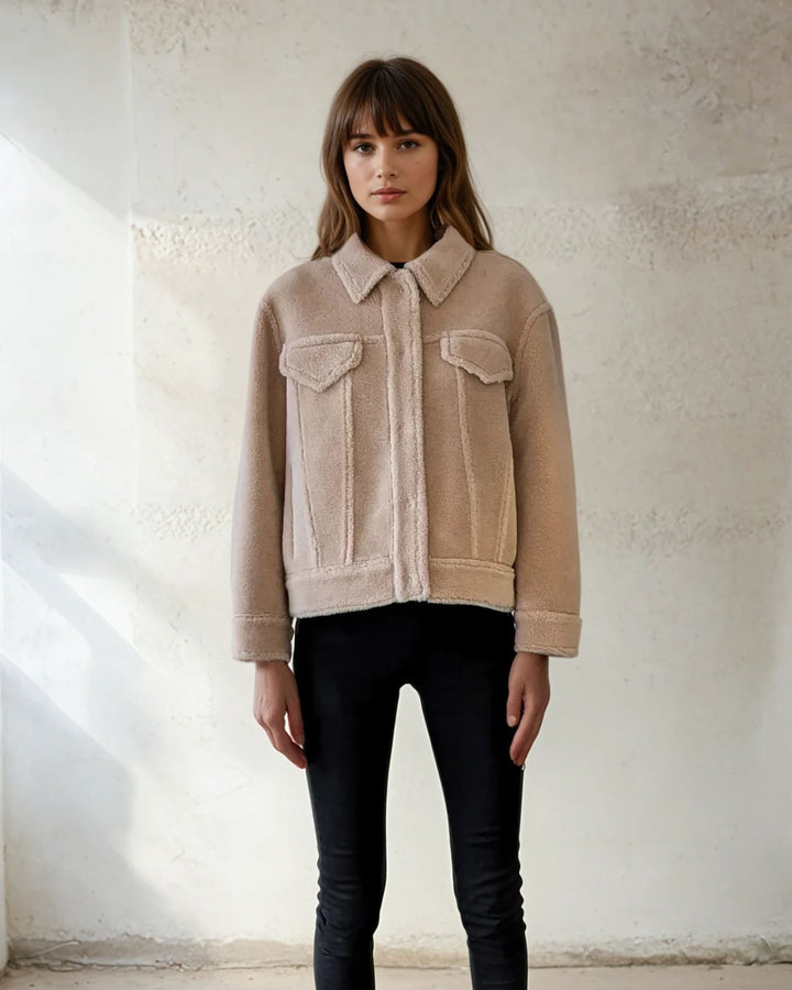 Ivelyne, 57 cm. - Collar - Air Wool Jacket - Women - Beige