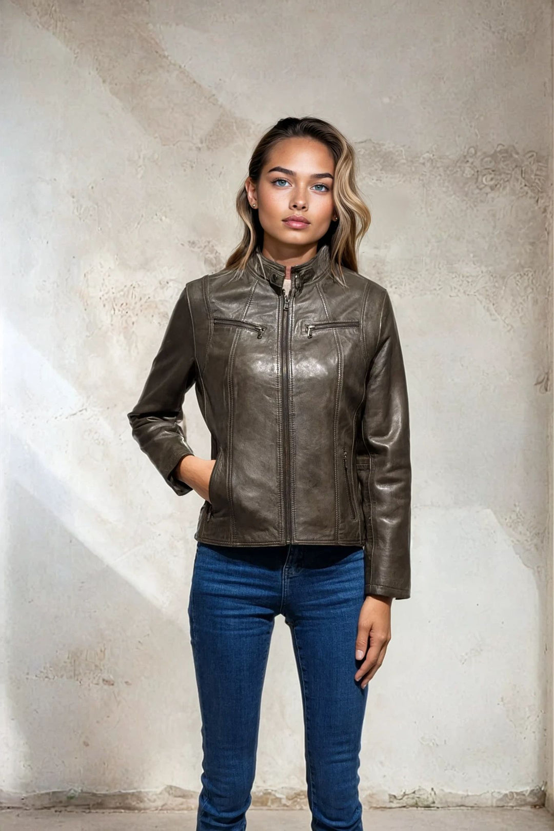 Merry, 60 cm. - Lamb Leather - Women - Olive