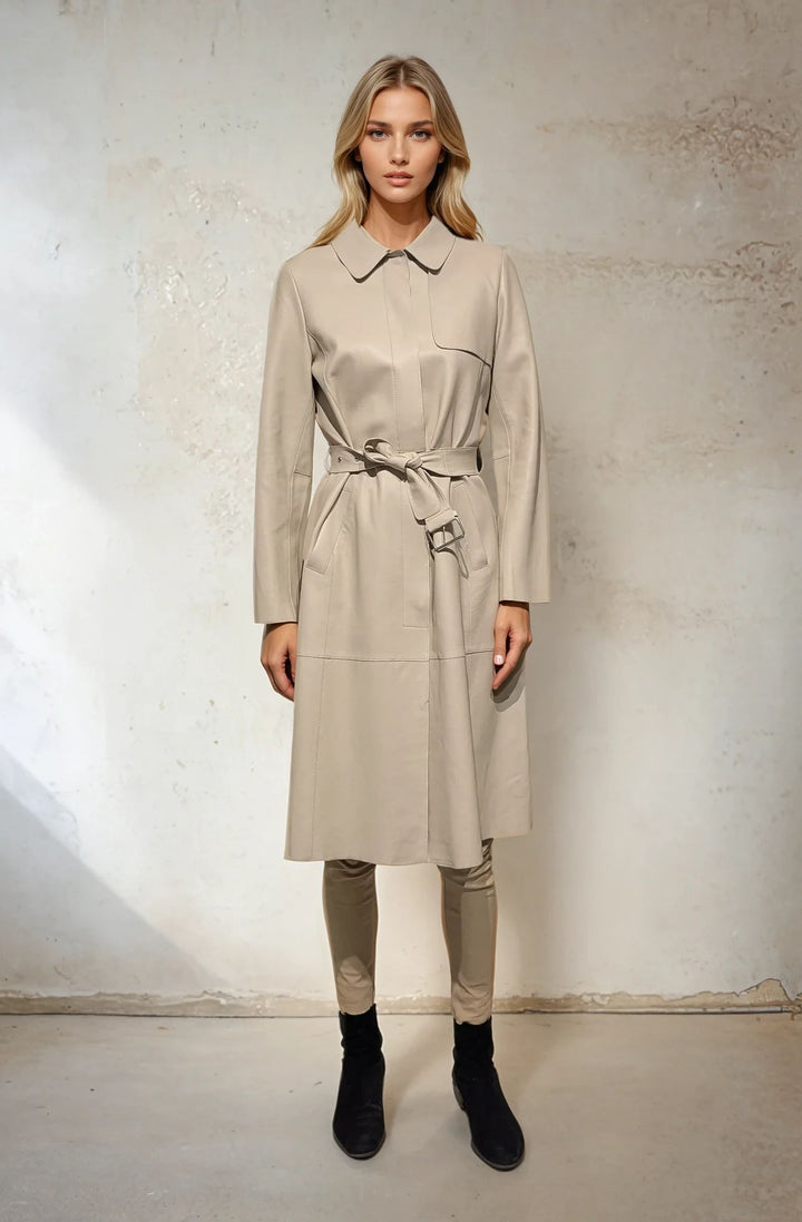 Alvison, 109 cm. - Lamb Dior Bonded Leather - Coat - Women - Sand
