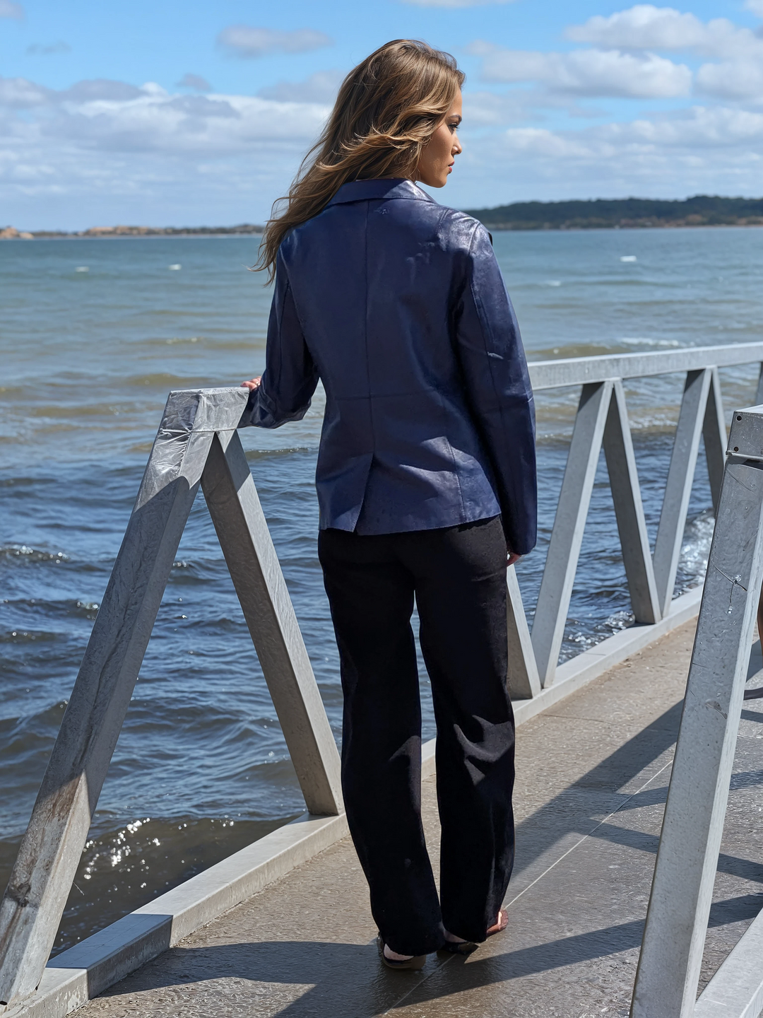 Nina Blazer, 60 cm. - Lamb Dior Bonded Leather-Women - Dusty Blue