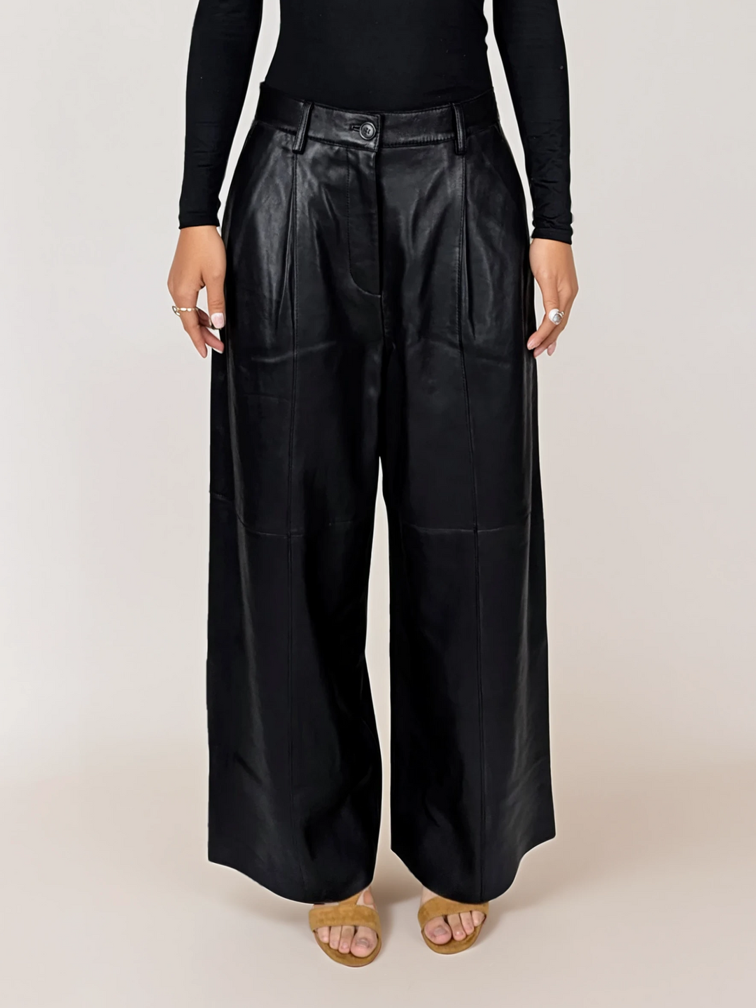 Julia Trousers - Lamb Thick Dace Leather -Women - Black