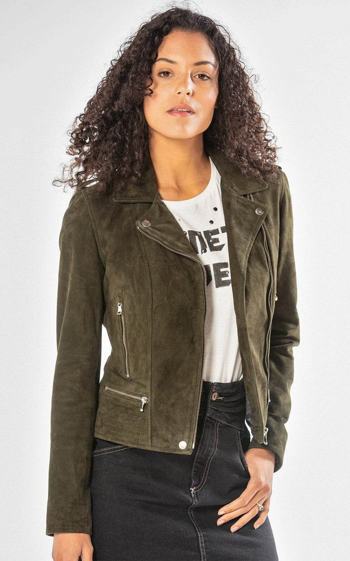 Khaki Vela Goat Suede Blouson - Women