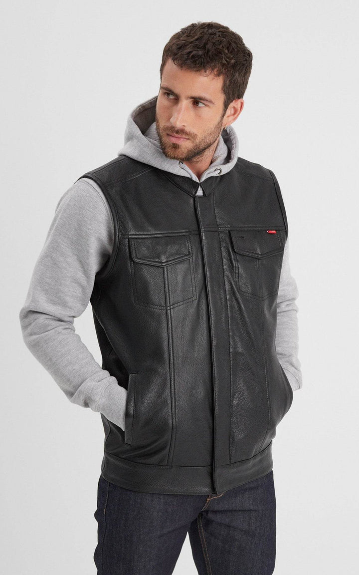 Hot Road Black Leather Biker Vest - Men