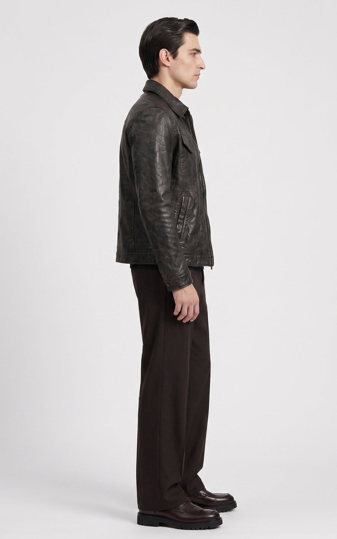 Black Leather Worker Jacket 87131 - Men