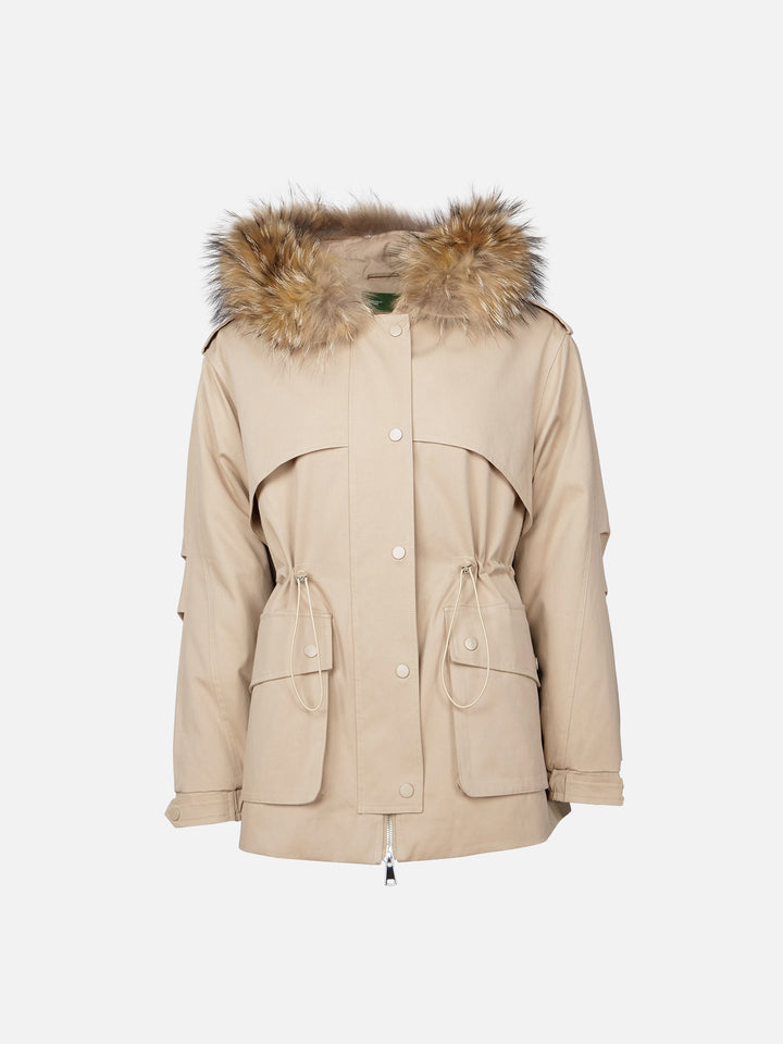 Gigi, 77 cm. - Hood - Textile jacket - Women - Beige