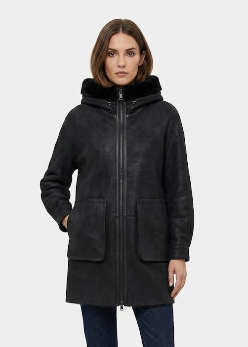 Gavina, 84 cm. - Hood Nappa Lamb - Women Black