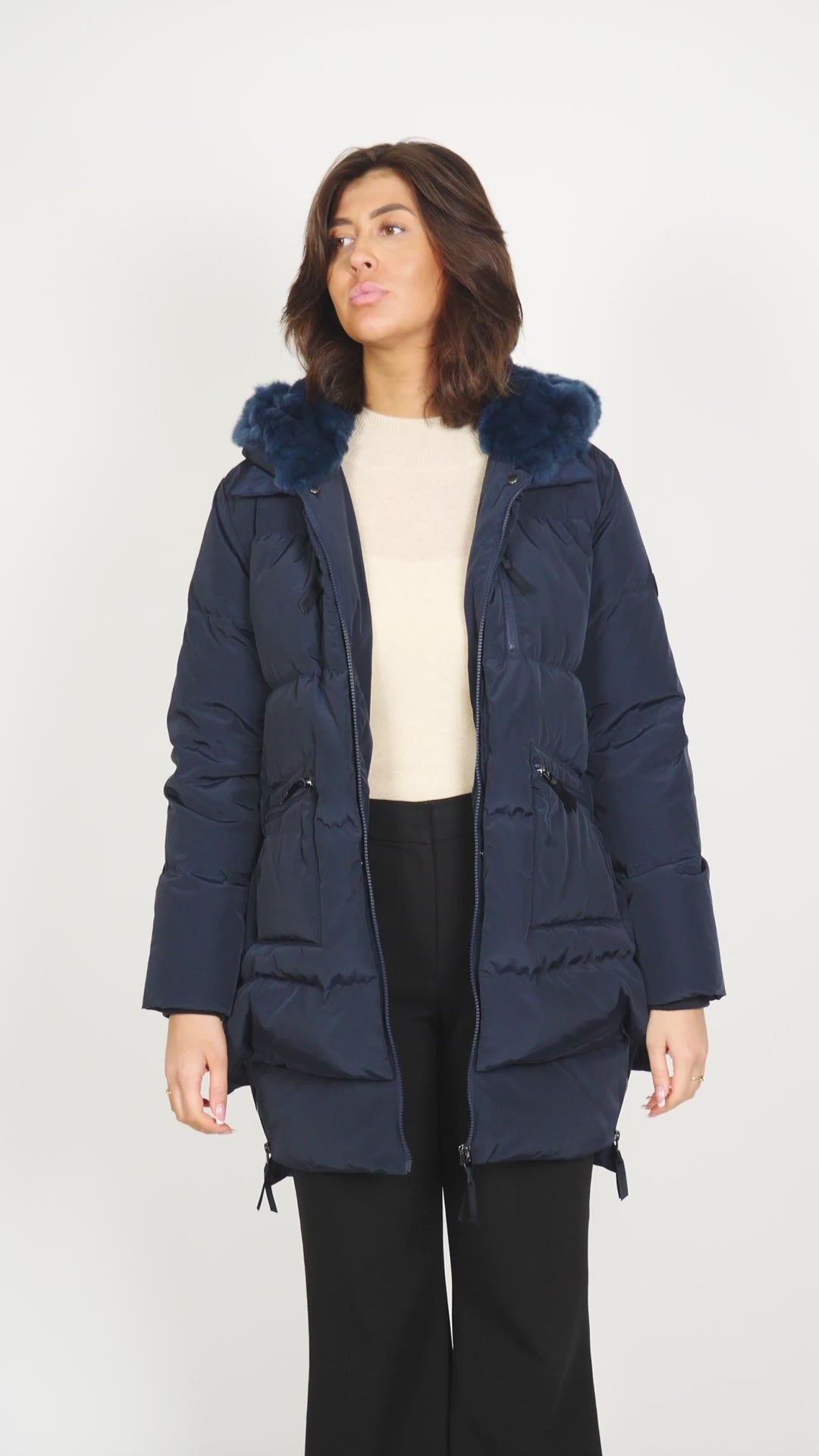 Forever, 90 cm. - Down jacket with fur - Women - Navy blue