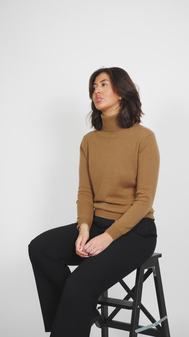 SY-23031 Turtleneck - 100% Pure Cashmere - Women - Dark Camel