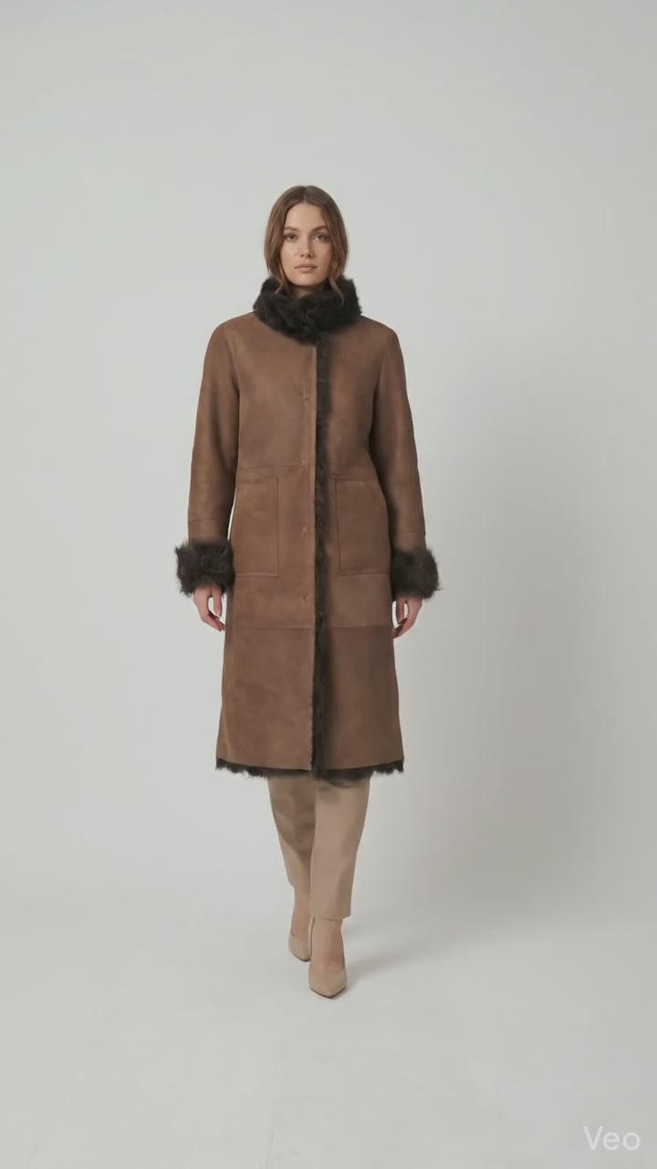 Jacurso, 105 cm. - Collar Suede Lamb - Women Brown
