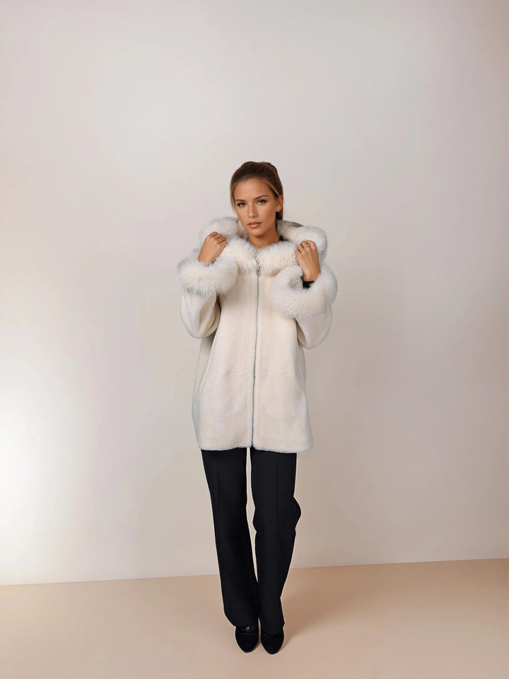 Franciane, 78 cm. - Hood - Air Wool - Women - Off White