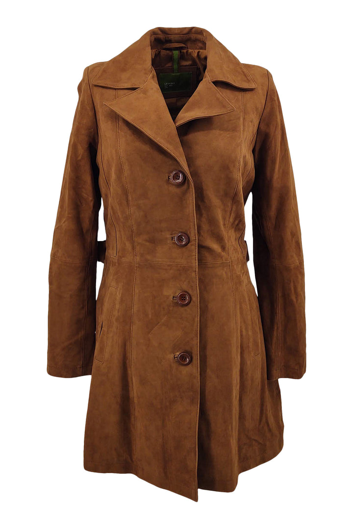 Trench Coat - Geit semsket tykt skinn-Dame - Cognac / Læder Skinds Jakke - Levinsky - Kvinde | STAMPE PELS