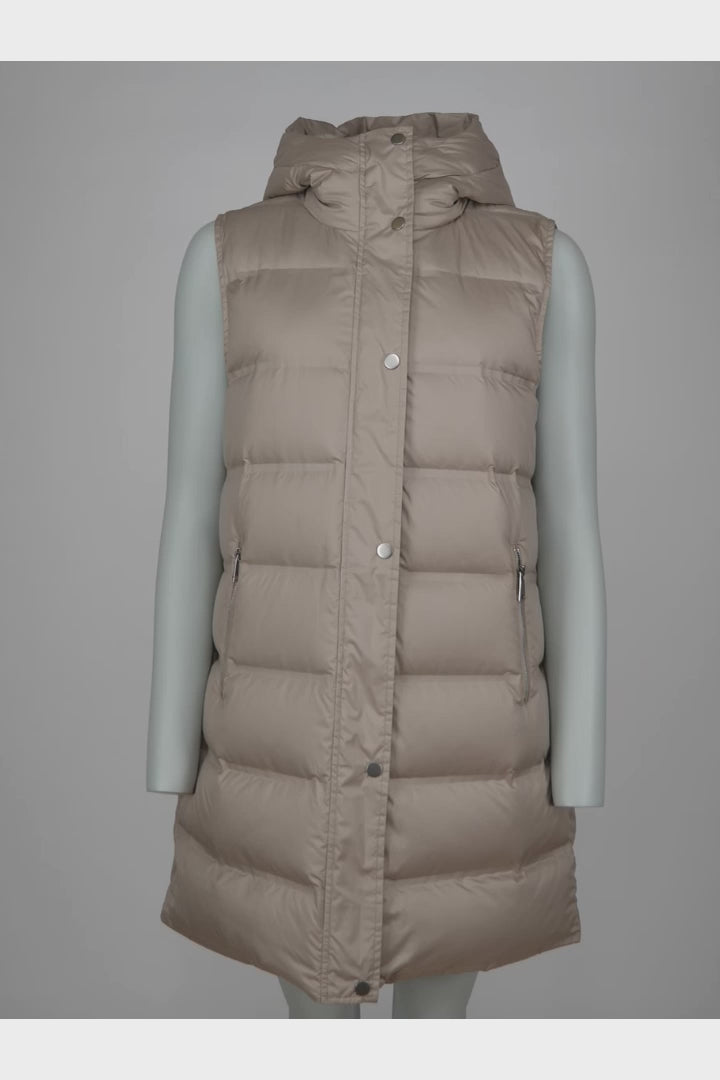 Galbana, 88 cm. - Down Vest with Hood - Women - Taupe