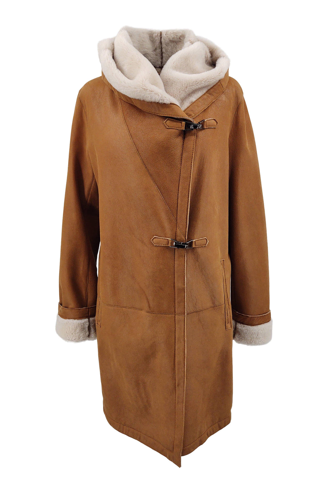 969, 90 cm. - Hood - Nappa Lamb Crack - Women - Cognac - Stampe Pels