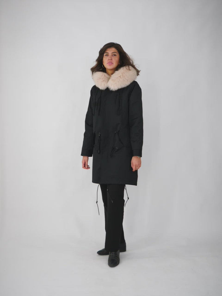 K1685, 95 cm. - Hood - Textile - Women - Black