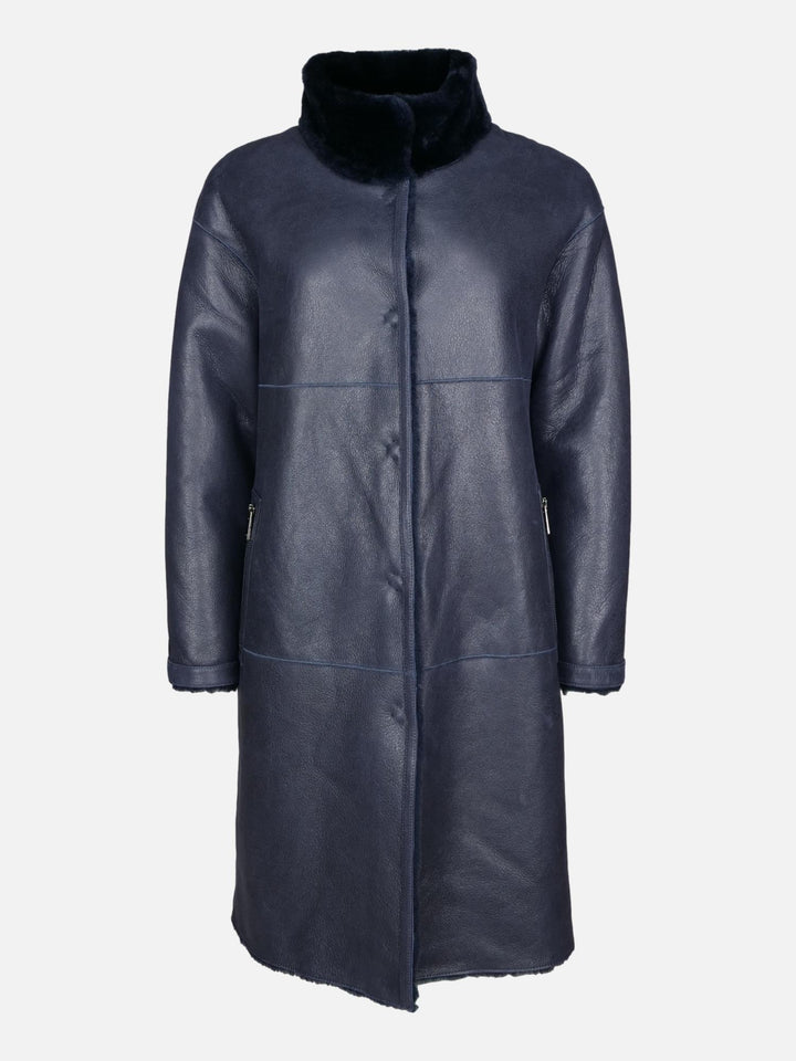 Giorgiana, 95 cm. - Krage - Nappa Lamb Crack Washed -Dam - Marinblå 