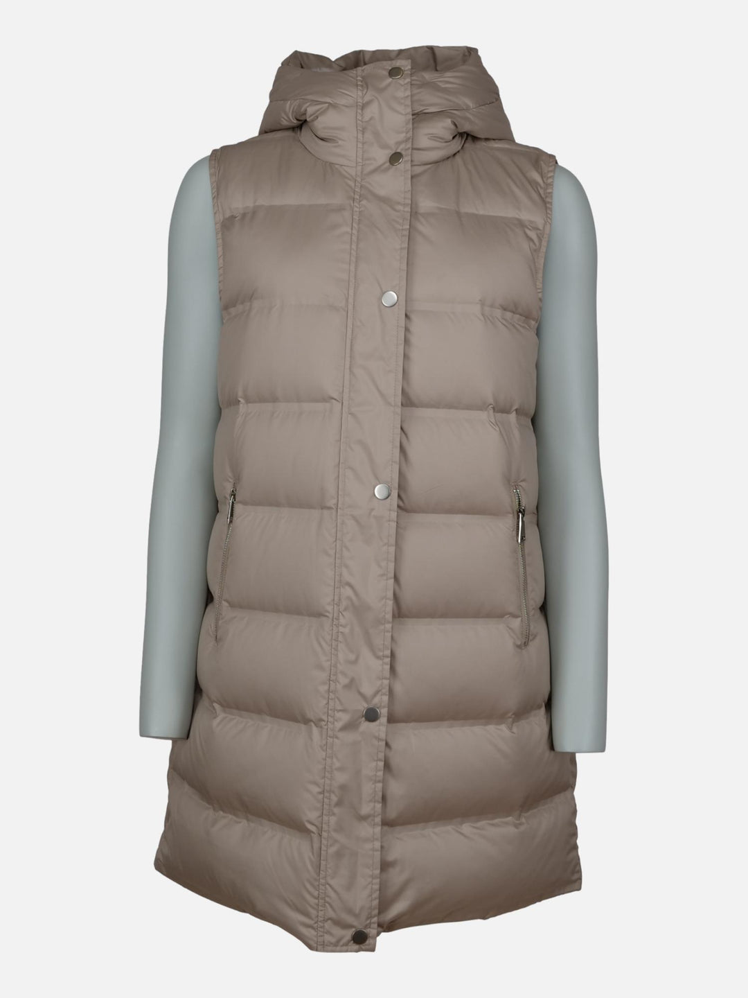 Galbana, 88 cm. - Down Vest with Hood - Women - Taupe