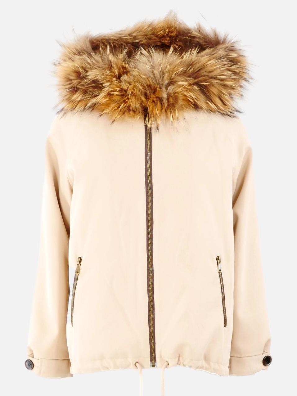 Füllung, 69 cm. - Kapuze - Textil - Damen - Beige